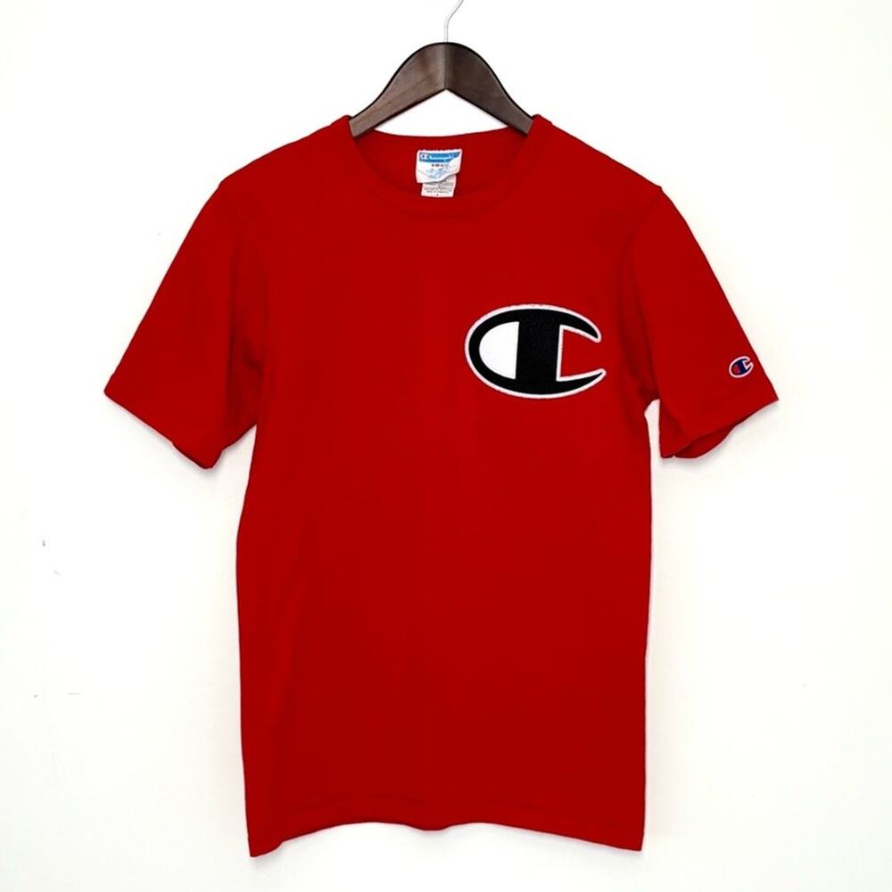 Champion Big C Logo T Shirt Unisex Small Red Graphic Tee Streetwear Cotton